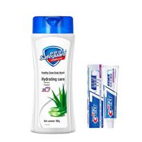 Crest 7-Effect Toothpaste & Safeguard Aloe Shower Gel Bundle white