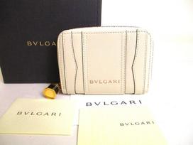 Authentic BVLGARI B-ZERO1 Pearl White Leather Gold H/W Coin Purse #a087  Open box
