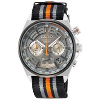 SEIKO Chronograph kvarcinis laikrodis SSB403P1, pilkas ciferblatas, daugiaspalvis nailoninis dirželis, atsparus vandeniui iki 10 ATM, vyriškas gray