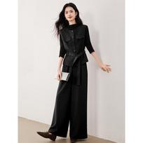 Elegant High-Neck Vest & Wide-Leg Pants 3-Piece Set XL juoda
