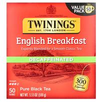 Twinings English Breakfast Pure Decaffeinated Black Tea, 50 Teabags, 100g (3.53oz) green