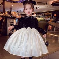 Mimiya Halo Girls' French Velvet Princess Dress 120cm juoda