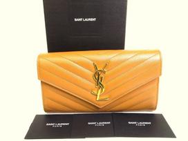 Autentiška Saint Laurent Paris auksinė YSL motyvo ruda odinė piniginė su ilgomis atvartomis #a184 Refurbished