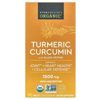 Viva Naturals, organinis ciberžolė kurkuminas su juodaisiais pipirais, 1500 mg, 90 tablečių (500 mg vienoje tabletėje)