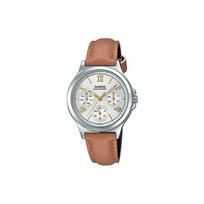CASIO Moteriškas standartinės serijos sidabrinis laikrodis LTP-V300L-7A2 LTP-V300L-7A2 Brown Strap white