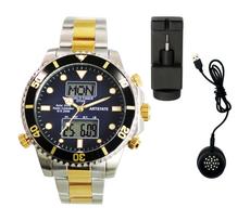 Solar Date and Day World USB Charger 20 ATM Water Resistant and [ARTSTATE AS3210] Men's Radio-Controlled Watch, Display, Time, Included, (Gold Silver) black