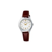 SEIKO saulės energija maitinamas kvarcinis mechanizmas Natūralios odos dirželis Laikrodis Moteriškas laikrodis Baltas ciferblatas SWFH115 Brown Strap white