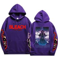 BLEACH Byakuya Kuchiki Senbonzakura Hoodie BLEACH Prints & Back Byakuya Kuchiki with Cherry Blossom Bankai Scene Oversized Anime Fan Pullover M violetinė