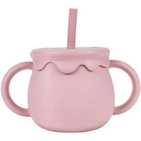 Little Cloud Kūdikio Medaus Puodukas Daugkartinis Silikoninis Puodelis su Šiaudeliu 250ml, 1 vnt., rožinis gray