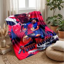 Lamine Yamal Custom Name Text Flannel Blanket Soccer Logo Personalized Fleece Throw Blanket Special Gift For Sofa Bedroom Home 80cmx120cm red