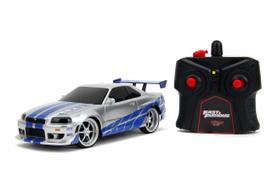 Jada Toys Greiti ir įsiutę 2002 m. Nissan R34 Nuotolinio valdymo automobilis Žaislai vaikams ir suaugusiems & 124 GT-R RC, 2,4 GHz, sidabras