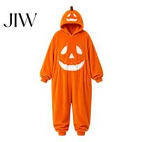 Cozy Orange Jumpsuit Halloween Pumpkin Onesie Pajamas, Adult Cosplay with Happy Funny Romper Face, Soft Hooded Costume for Party Night, Festive L orange
