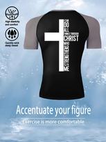Mens Red Compression Short Sleeve T-Shirt Cross And Bible Verse Graphic Quick Dry High Elasticity Gym Workout And Christian Athletic Top 3XL juoda pilka spalva