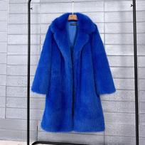 Kailinis ir dirbtinio kailio paltas Moteriška elegancija Naujas žiemos moteriškas kailinis paltas Madingas temperamentas Atverčiama apykaklė Vienspalvis moteriškas kailinis paltas L karališkos mėlynos spalvos