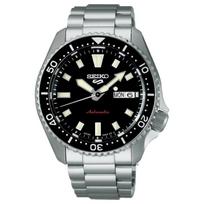 SEIKO Size 5 Sports 100m Water Resistant Automatic Mechanical Movement Stainless Steel Watchband SRPL85 Black Dial gray