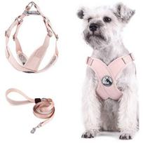 SAIVEINA Pet Dog Shiba Inu Spitz Bichon Light Chest Strap Walking Leash Mesh Breathable Harness Type X, Pink white