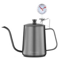 Easyworkz Drip arbatinukas 600ml su termometru Nerūdijančio plieno gooseneck kavos puodas [Juodas] gray