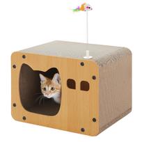 PAWZ Road Katės Braižymo Stulpas Namelis, Surinktas Kartoninis Namelis su Didelio Stiprumo, Didelio Tankio Medžio ir Popieriaus Dėžute, Komplekte Katės Žaislai, Kompaktiškas, Lengvas beige