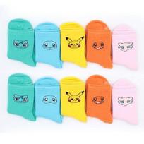 10 pairs of Pokemon socks, kids, Pikachu Bulbasaur Charmman Squirtle Mew characters spring fall medium neck socks, popular Korean socks orange