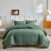 Dvipusis skalbtas medvilninis dygsniuotas pledas 264x229 - Europos ir Amerikos vasarinis pledų komplektas, vientisos spalvos, trijų dalių 203*229 Set (Pillowcase 51*66)