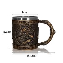 Vikingų kario kaukolės puodelis su nerūdijančio plieno įdėklu, Viduramžių alaus bokalas, alaus bokalas, kavos puodelis, 550 ml Gold Mug 400ml