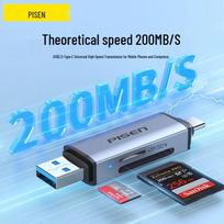 Pisen USB 3.0 Type-C 2-in-1 SD/TF Card Reader blue