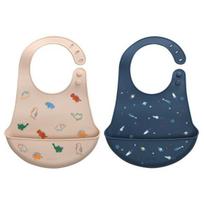 Daily Like Bonbon silicone bib 2-piece set, 08 Baby Dino, 09 Universe, 1 set beige