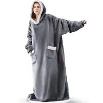 Jaukus gobtuvas, megztinis, pižama, pledas: Storas, šiltas ir laisvo kirpimo chalatas. Length 1.2m (Hooded 1.5m) pilka