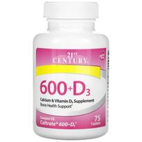 21 amžius, 600+D3, Kalcio ir vitamino D3 papildas, 75 tabletės