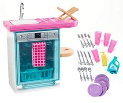 Mattel Barbie Indoor Furniture Kitchen Dishwasher Playset - pink