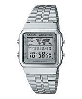 Casio Vintage Pasaulio Laiko Skaitmeninis Laikrodis A500WA-7 Unisex Nerūdijančio Plieno Apyrankė Retro Daugių Miestų Žemėlapio Rodymas Žadintuvas Laikmatis Klasikinis Laikrodis (A-500WA-7D) gray