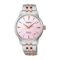 Seiko Presage Series 50M Water Resistant Automatic Manual Mechanical Movement Stainless Steel Strap 34Mm Watch Pink Dial Women watches SRPM06 Pink Watch Dial white