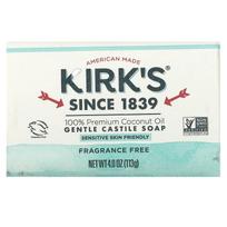 Kirk's, 100% aukščiausios kokybės kokosų aliejaus švelnus kastilijos muilas, bekvapis, 4 oz (113 g) white