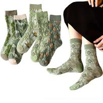Crew Floral Warm Cotton Casual Cute Odor For School and Set of 5 [WETURAST] Women's Socks, Socks, Socks, Embroidery, Cotton, Socks, Socks, Socks, gray