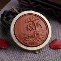 Circular lotus sandalwood traditional hand mirror mother-of-pearl mini portable brown