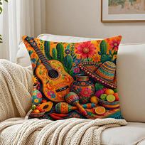 Vibrant Boho Mexican Cactus Fiesta Cushion Cover Breathable Cushion Covers Machine Washable Wrinkle-Resistant Soft Durable 40cmx40cm(16x16Inch)