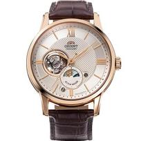 ORIENT Vyriškas RN-AS0002S (SUN&MOON Pusiau skeletas) Apvalus laikrodis rudas nerūdijantis analogas