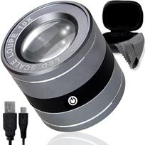 PhoenixLoupe USB įkraunamas mini svarstyklės didinamasis stiklas LED šluostė pridedama Garantija 45 Didinamasis stiklas [10x didinimas] Šviesos/UV šviesos/Išskirtinis juoda