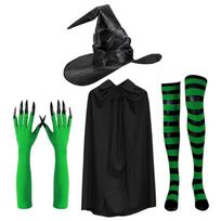 Helovino Raganos Skrybėlės Apsiausto Kostiumo Rinkinys Su Nagu Pirštinėmis Ir Kojinėmis Cosplay Vaidmenų Žaidimui Šventės Apranga black