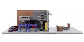 Kyosho Jada Toys Fast Furious Diorama Series TOKYO DRIFT Han Garage Diorama Set JADA36403 & F&F gray