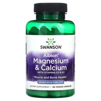 Swanson, Albion, Magnesium and Calcium, Vitamin D3 and K2, 90 Veggie Capsules