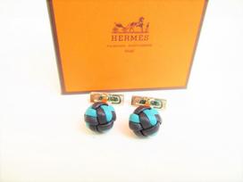 Autentiški HERMES Sidabru dengti Juodos ir žalios odos Rutulio rašto Manžetės Cuffs #9084 Atnaujinti
