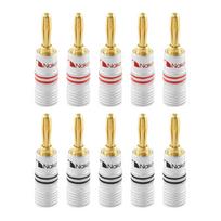 Nakamichi Bananiniai kištukai 24K paauksuoti garsiakalbių kabelių jungtys Aliuminio metalinis korpusas Matmens dydis 4 mm Vnt. Bananinis 12AWG-18AWG (10 (5 poros), Kištukai) white
