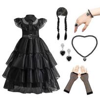 Vaikai Trečiadienis Addams suknelė Helovino kostiumai Suknelė Cosplay vakarėlio kostiumas 110cm black