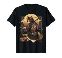 Japonų menas Katė Ninja Anime stiliumi Samurajų katė Ukiyo-e marškinėliai juoda