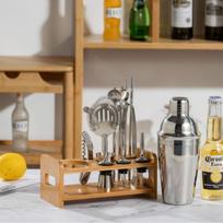 Cocktail Shaker Set with Wooden Stand gray