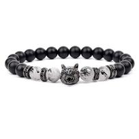 Vilkas žavesio apyrankės Vyrai Natūralūs Juodi Agatai Onikso Akmens Apyrankė Drąsi Blue Tiger Eye Elastinė 8 mm Karoliukai Papuošalai Karoliukai Pulsera 23cm-9.1inch black