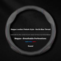 Suede Oda Visų Sezonų Automobilio Vairo Dangtelis Sportinio Stiliaus Universalus Itin Plonas Neslystantis Apvalus Kvėpuojantis Automobilio Vairo Protektorius Leather-Red Blue Thread juoda