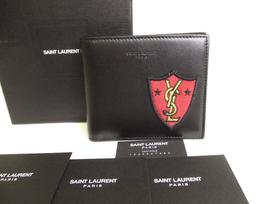Autentiška Saint Laurent Paris YSL Juoda Odos Skiautinys Dvigubai Sulankstoma Piniginė Sąskaitoms #a018 Atidaryta dėžutė