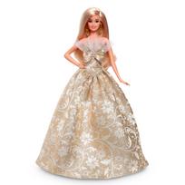 Barbie Holiday Barbie Blonde Signature Black Doll House for Pretend Ages 6 and Gold Dress-Up Play, Up, (JBH95) beige